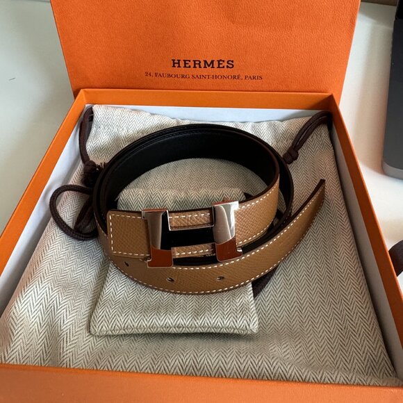 Hermes Reversible Leather Belt Strap with Hermes Mini H Belt Buckle 24mm main image 5